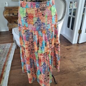 Anthropologie Vibrant City Print Midi Skirt